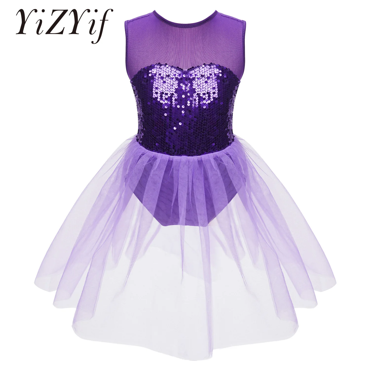 

Girls Ballet Leotards Dance Dress Tutu with Shiny Sequins Gymnastics Leotard Lyrical Dance Bodysuits Kids Tulle Skirted Costumes