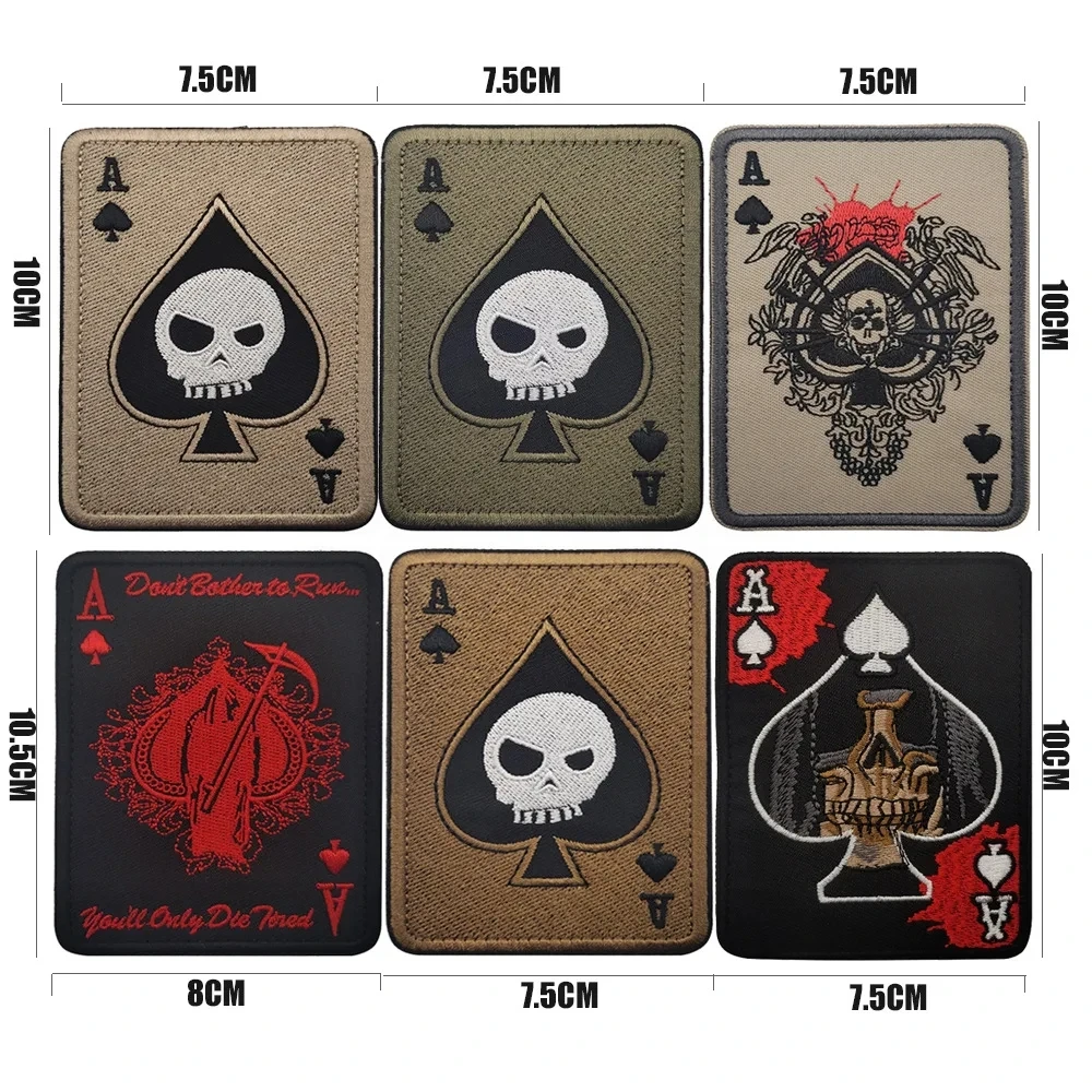 Patches Tattici Morale Patch – Asso Di Picche Teschio Mietitore, Ricamato, Hook, Multicam