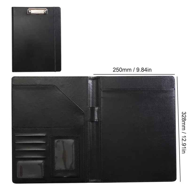 Padfolio 포켓 클립 슬래시, 회의 금속 공부 문서, 사무실 폴더 커버, 가죽 스트랩