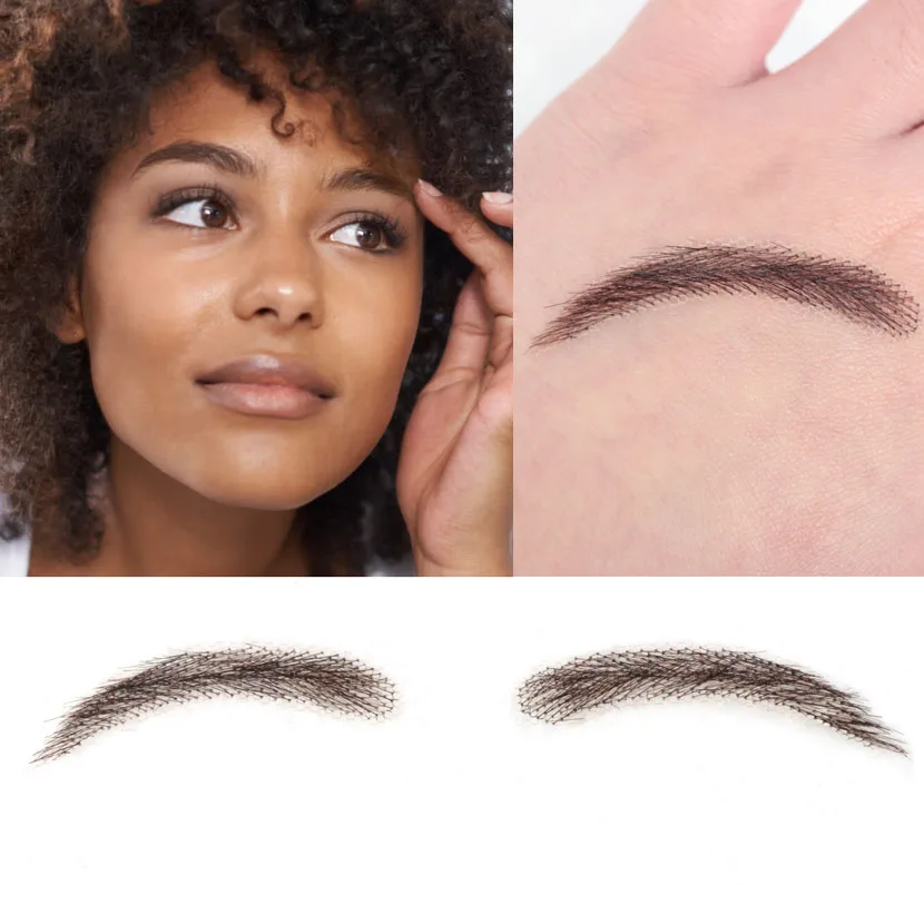 

Brown Bold Imitate Natural Growth #4 Brown Color Real Human Hair Eyebrows, Handtied Lace Base Two Styles To Choose From