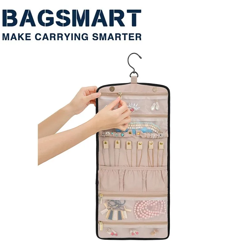 

BAGSMART Hanging Travel Jewelry Organizer Foldable Jewelry Roll with Hook for Journey-Rings Necklaces Bracelets Earrings Holder