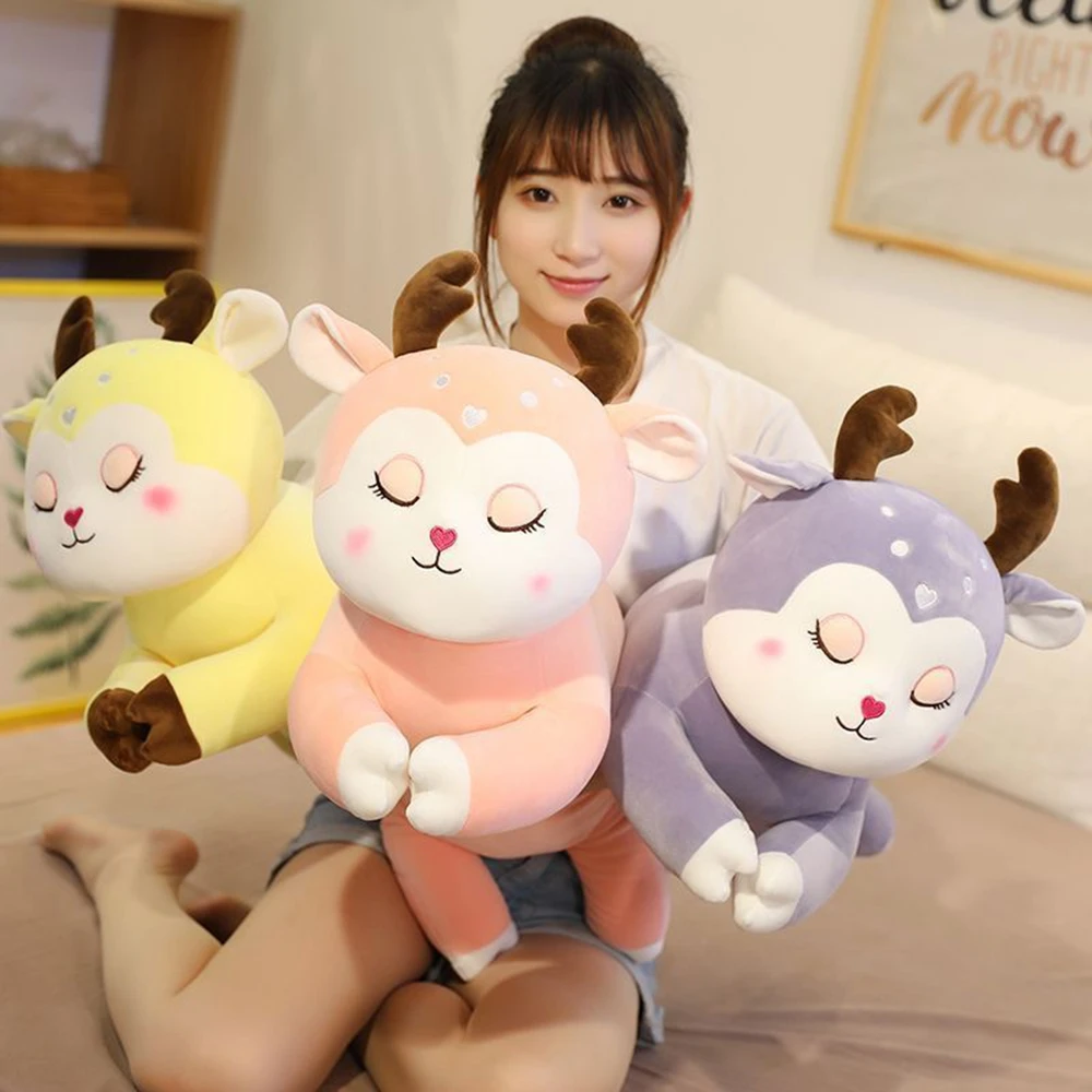 60CM Long Deer Big Throw Pillow Plush Toy Sleep Long Eyelash Animal By Throw Pillow Sika Deer Doll Child Christmas Birthday Gift