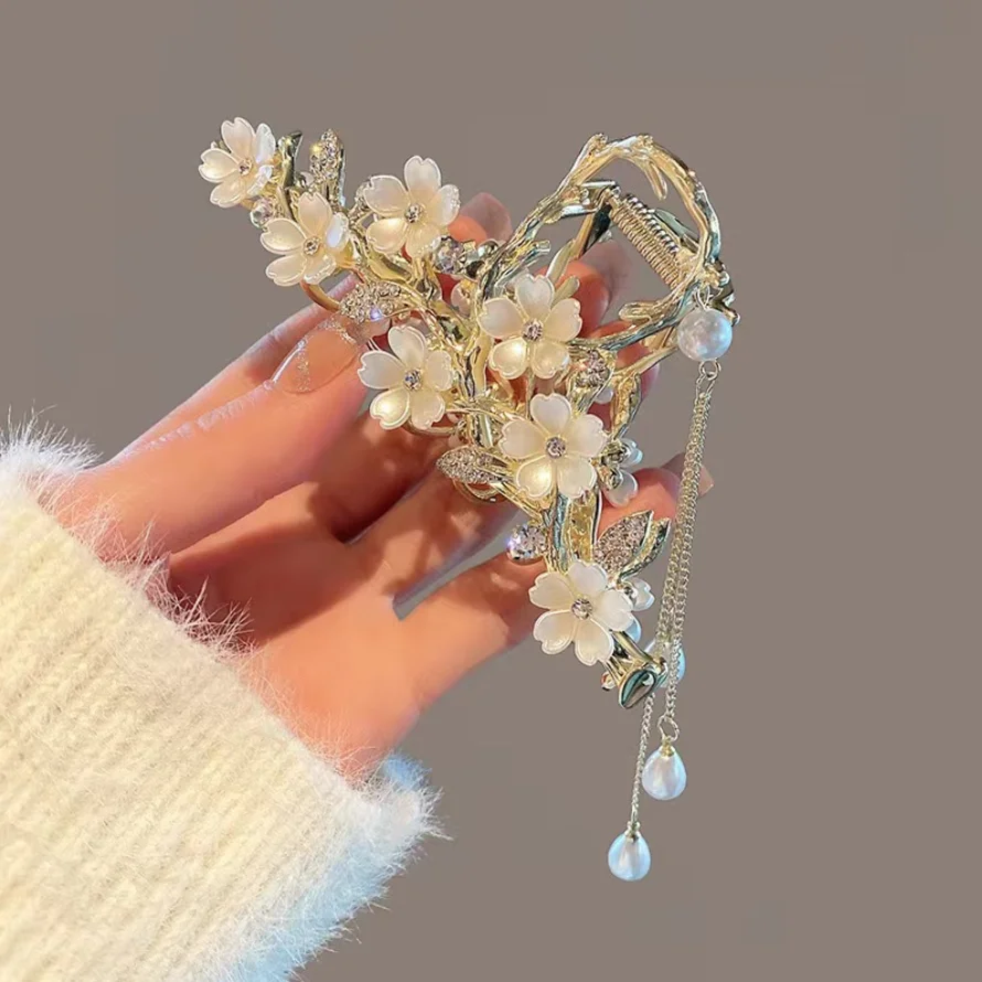 Luxus Schwarz Metall Blume Haar Klaue Clips Pferdeschwanz Greifen Haar Clips Für Frau Haarnadeln Mädchen Haar Zubehör Kopfschmuck – Detail 12