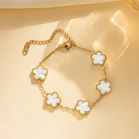 18k Gold Plated Titanium Steel Bracelet Five-Leaf Clover Flower Design Luxury High-End Fashion Fadeless Adjustable Jewelry Gift - Image 4