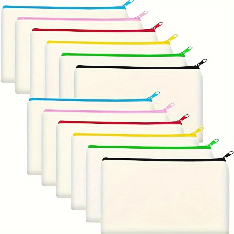 أكياس أكياس قماشية فارغة بسحاب - مقلمة من القماش المتين متعددة الألوان بسحاب للمدرسة والمكتب والسفر واللوازم الحرفية