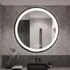 LUVODI 32" Large Round Bathroom Light Mirror With Touch Sensor Black Gold Frame Bathroom Mirror with LED Lights Detachable Rope 4