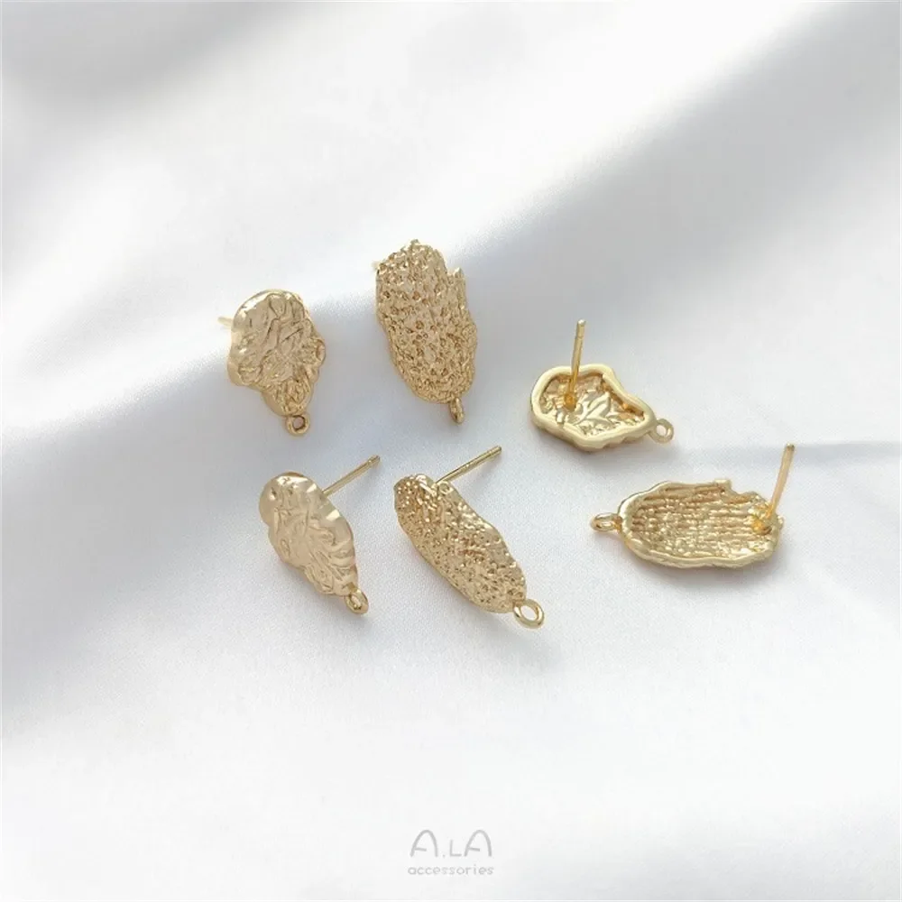 

14K Gold-filled Irregular Texture Lava with Hoop Earrings 925 Silver Needle DIY Ear Jewelry Hand-made Material E316