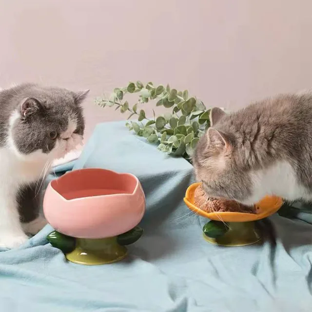 Cute Ceramic Cat Bowl Non-slip Flower Shape New High Foot Dogs Puppy Feeder Feeding Food Water Pet Supplies Cat Food Bowl 5