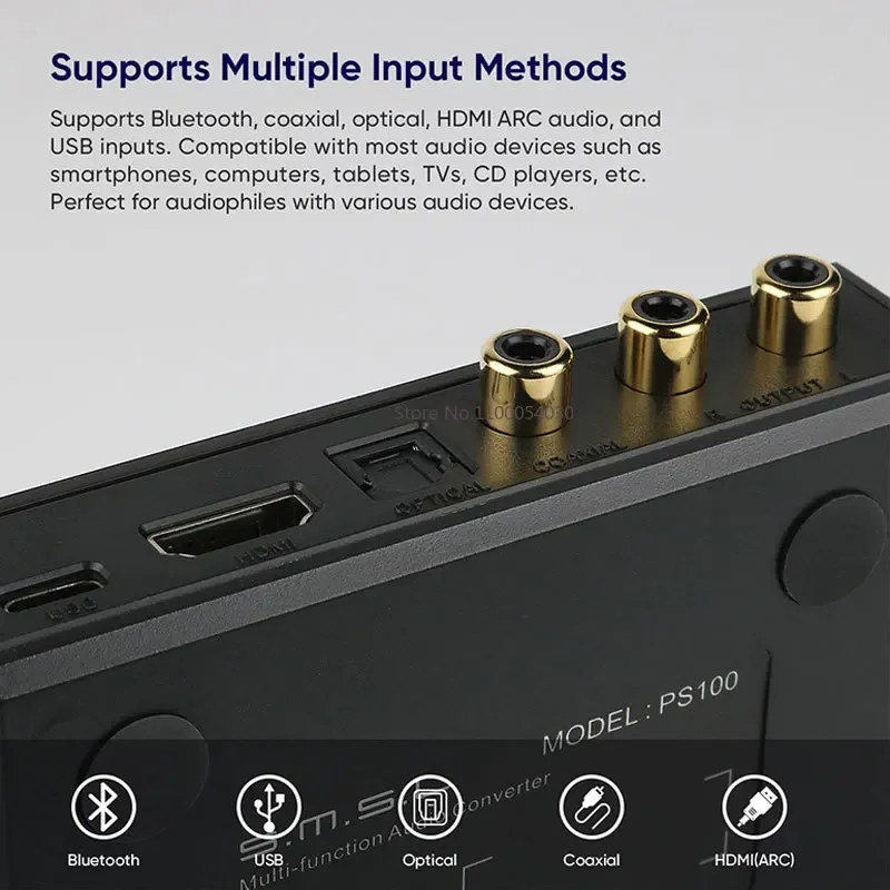 SMSL PS100 DAC Multifunction Audio Converter HDMI ARC ES9023 Chip Audio Converter Power for Home Music