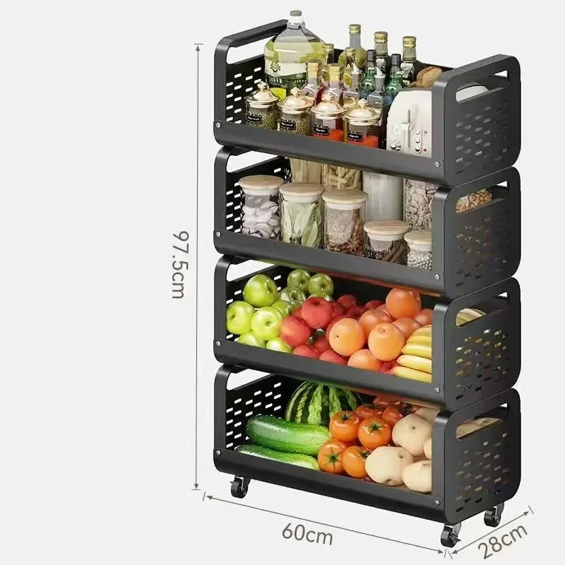 Kitchen basket shelf multi-layer floor can be moved to put fruits and vegetables storage home multi-function Trolley