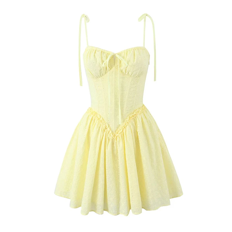 Elegant Small Yellow Dress YENKYE Sexy Elegant Women Hollow