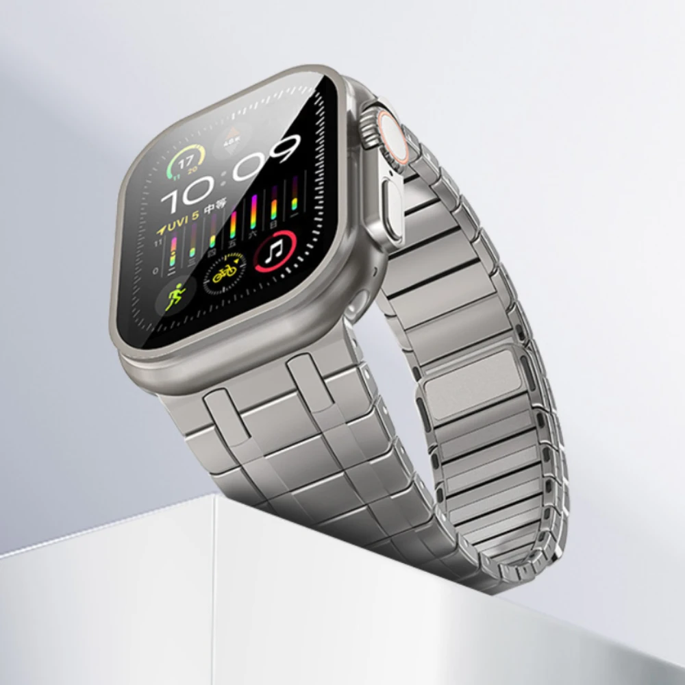 

Ремешок Магнитный титановый для Apple Watch Ultra2, браслет из нержавеющей стали для iWatch 9 8 7 45 мм 6 5 4 Se 44 мм 42 мм