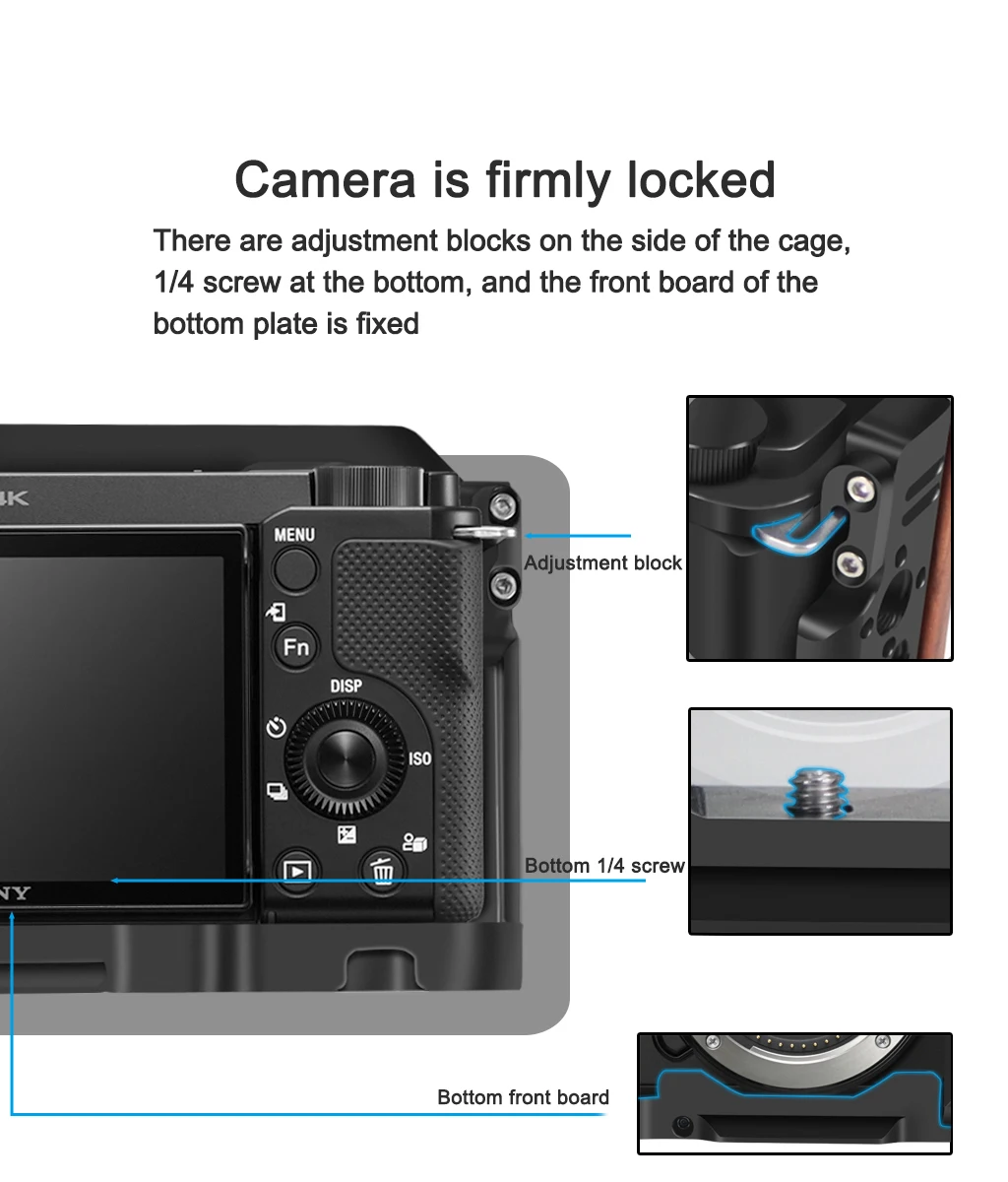 Kamerakäfig für Sony ZV-E10 mit seitlichem Holzgriff, oberer Griff aus Aluminium für Sony ZV E10 Vlogging Video Rig Filmherstellungssystem – Detail 7