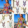 Sexy Print Bikini Swimsuit High Waist Drawstring Separate Beach Ladies Swimming Costume Cross-Border Chinese Brand Women's Swimw