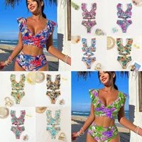Sexy Print Bikini Swimsuit High Waist Drawstring Separate Beach Ladies Swimming Costume Cross-Border Chinese Brand Women's Swimw