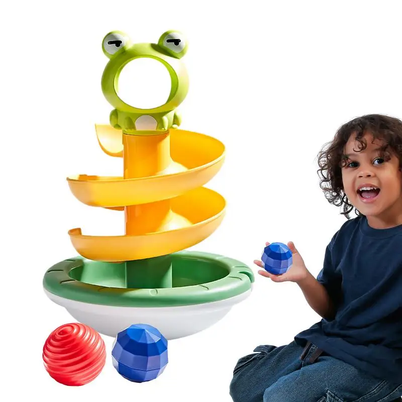 

Игрушка-трек для маленьких шариков, милая Лягушка-рулон, Вращающаяся башня с шариками, рампа для бега, развивающие игрушки, башня для шариков
