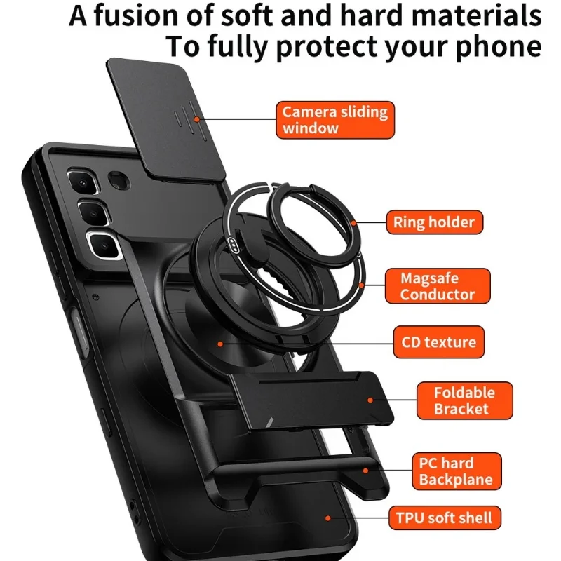 Enhanced Armor Design PC+TPU Case with Push Window and Magnetic Bracket