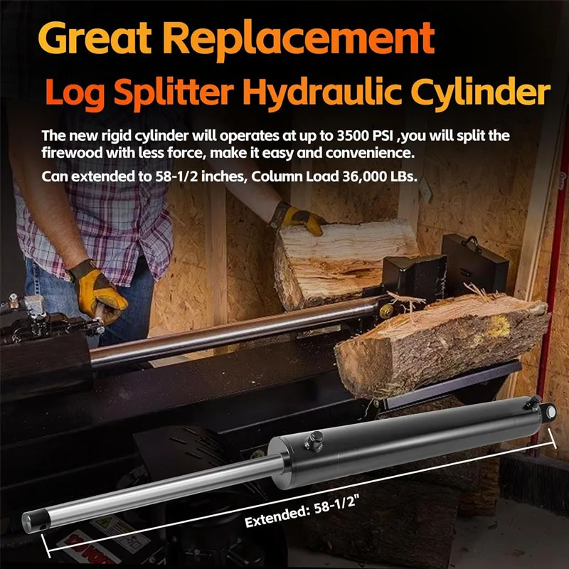 4"x24" Hydraulic Log Splitter Cylinder 4" Bore x 24" Stroke x 1.75" Rod for 22-25 Ton Log Splitters-Double Acting Cylinder