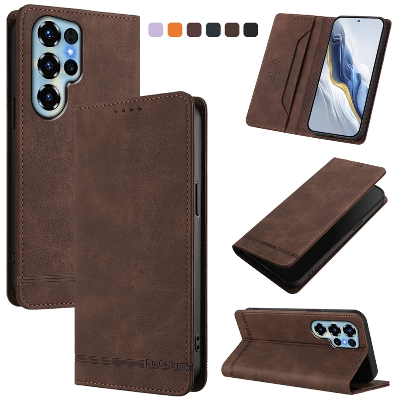 Luxury Leather Flip Stand Phone Case with Magnetic Closure
