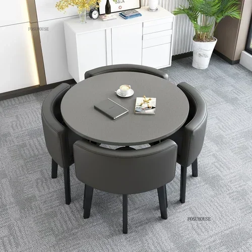 Conjunto de mesas de jantar redondas nórdicas, móveis para sala de jantar, cozinha, conjunto de mesa de jantar com 4 cadeiras, luz para casa, mesas centrais de luxo 31