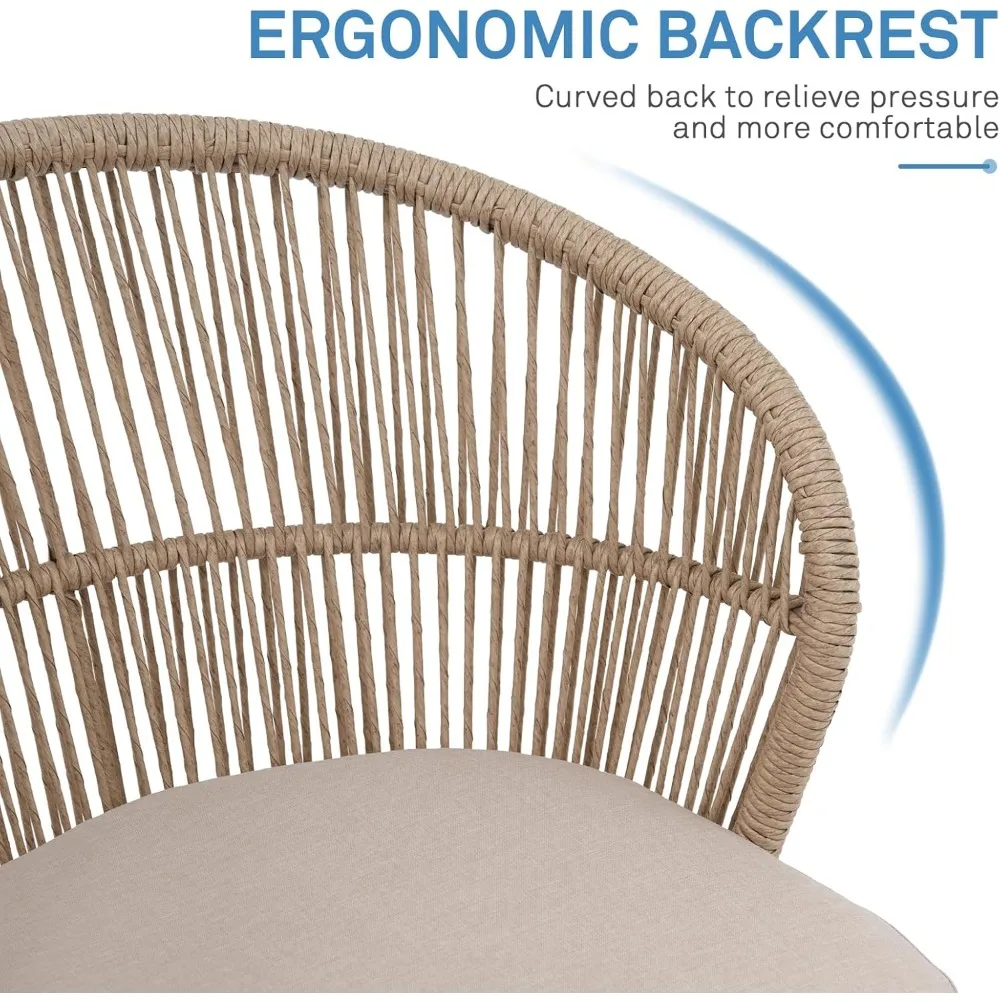 Patio Dining Chairs Set of 2, Outdoor Balcony Wicker Chairs with Wide Seat and Removable Cushion for Garden, Backyard, De 6