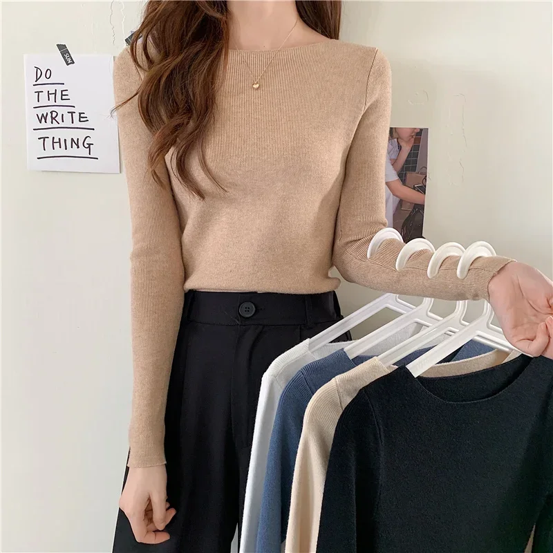 Fashion Ribbed Women Sweater Knitted Soft Pullovers Jumpers Basic Solid Soft Long Sleeve Sweaters For Women Autumn Winter Tops