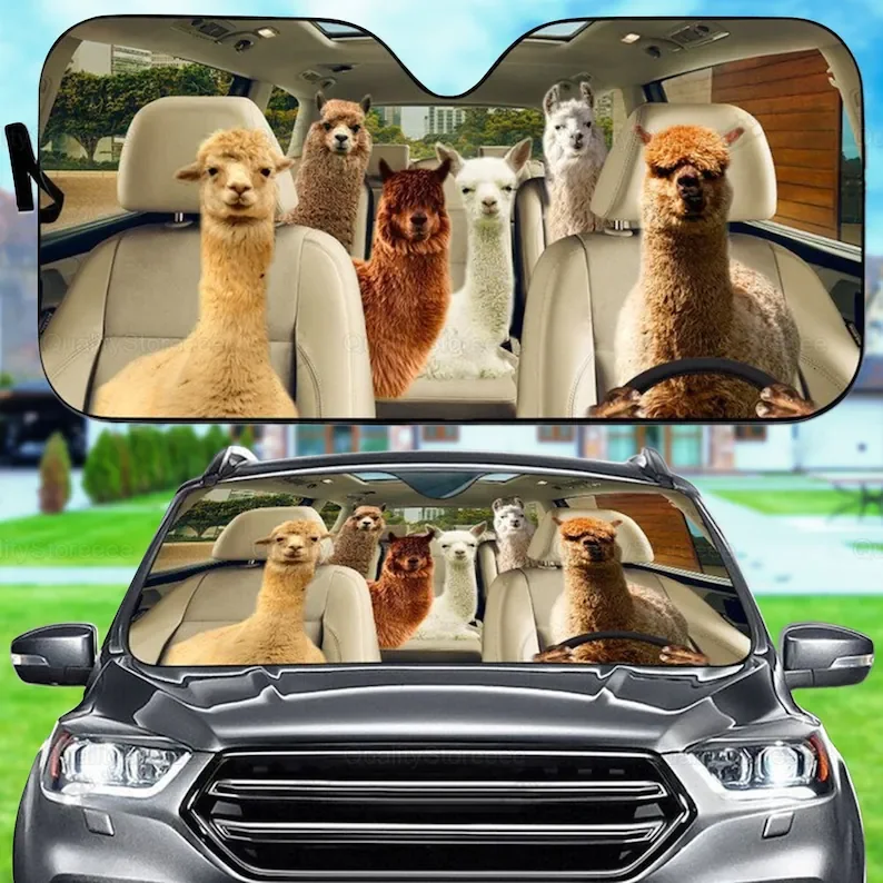 

Alpaca Family Car Sunshade, Alpaca Sunshade, Car Accessories, Alpaca Car Decoration, Gift For Dad, Car Windshield LNG182202A10