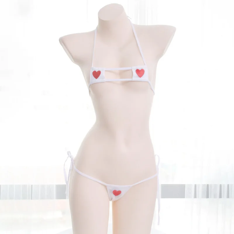 Sexy Lingerie Cosplay Mini Bikini Lolita Kawaii Heart Bandage Anime Cosplay Erotic Costume Bra Underwear Set_voghion.com