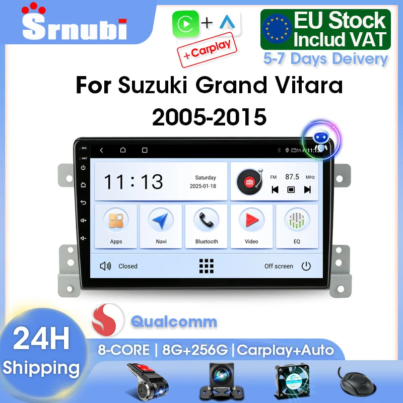 Srnubi Radio Samochodowe 2Din Bezprzewodowe Carplay Android Auto Odtwarzacz Multimedialny Autoradio Nawigacja GPS do Suzuki Grand Vitara 2005-2015