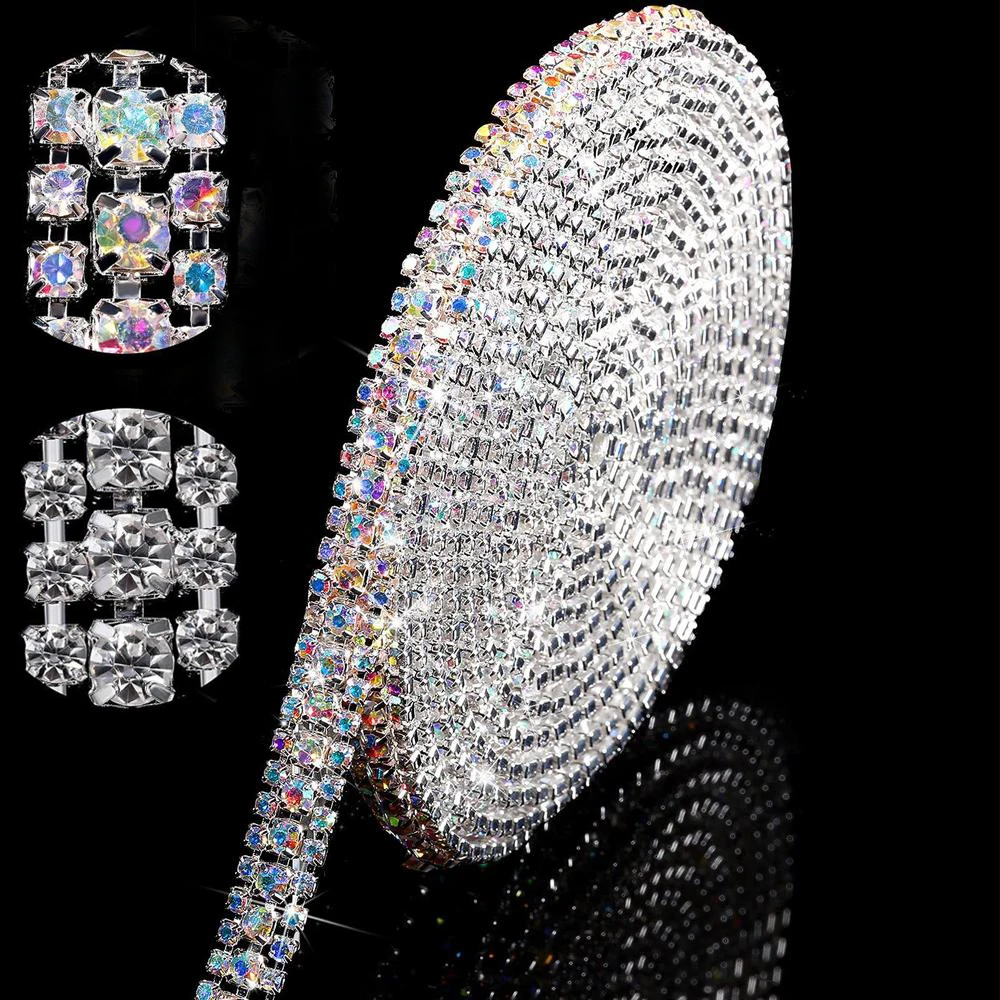 1 Yard Crystal Rhinestone Chain Trim - Silver Marquise Stud Chain For DIY Crafts, Clothing, Wedding Decor