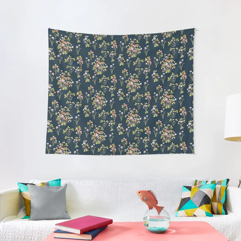 

Meadow Floral, Autumn on Dark Denim Tapestry Aesthetic Room Decoration Aesthetic Room Decor Korean Wall Hanging Wall Tapestry