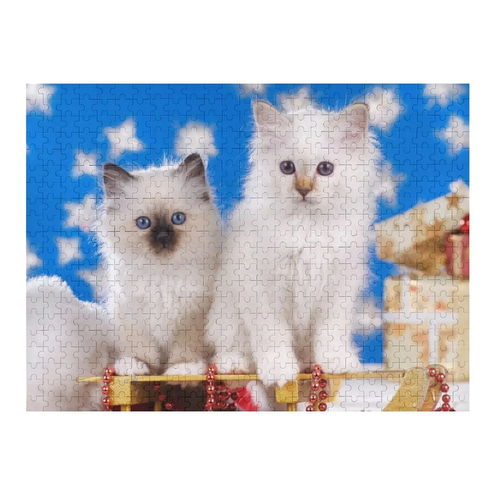 Cute holy Burma kitten wish Merry Christmas animal cats puzzle Jigsaw Puzzle Custom Child Gift Customs With Photo Puzzle