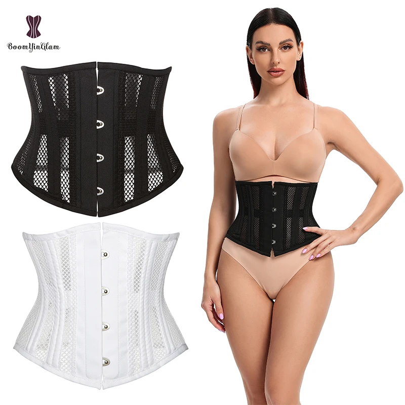 Front 4 Busk Closure Korset Women Hourglass 24 Spiral Steel Bone Underbust Corset Mesh Waist Trainer Bustier Plus Size XXS-6XL images - 6