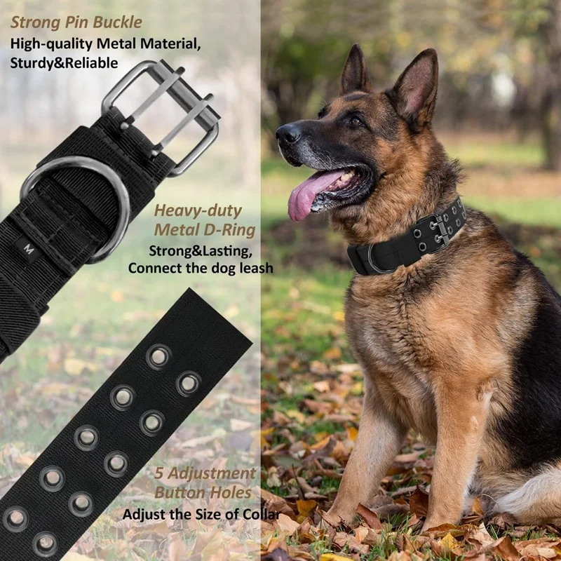 Durable Tactical Dog Collar and Leash Set - Adjustable Nylon for Training Medium to Large Dogs