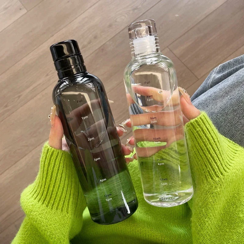 Water Cup Sport Water Bottle With Time Scale Couple Plastic Portable Container Anti-drop Outdoor Bottle water bottle