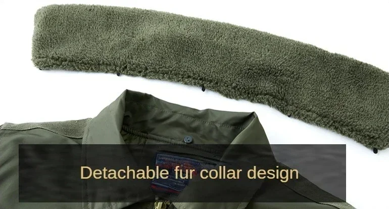 Winter Warm Short Men Tactical Retro Jackets Big Pocket Pilot MA-1 Coat ArmyGreen Bomber Jacket Zipper Lapel Overcoat