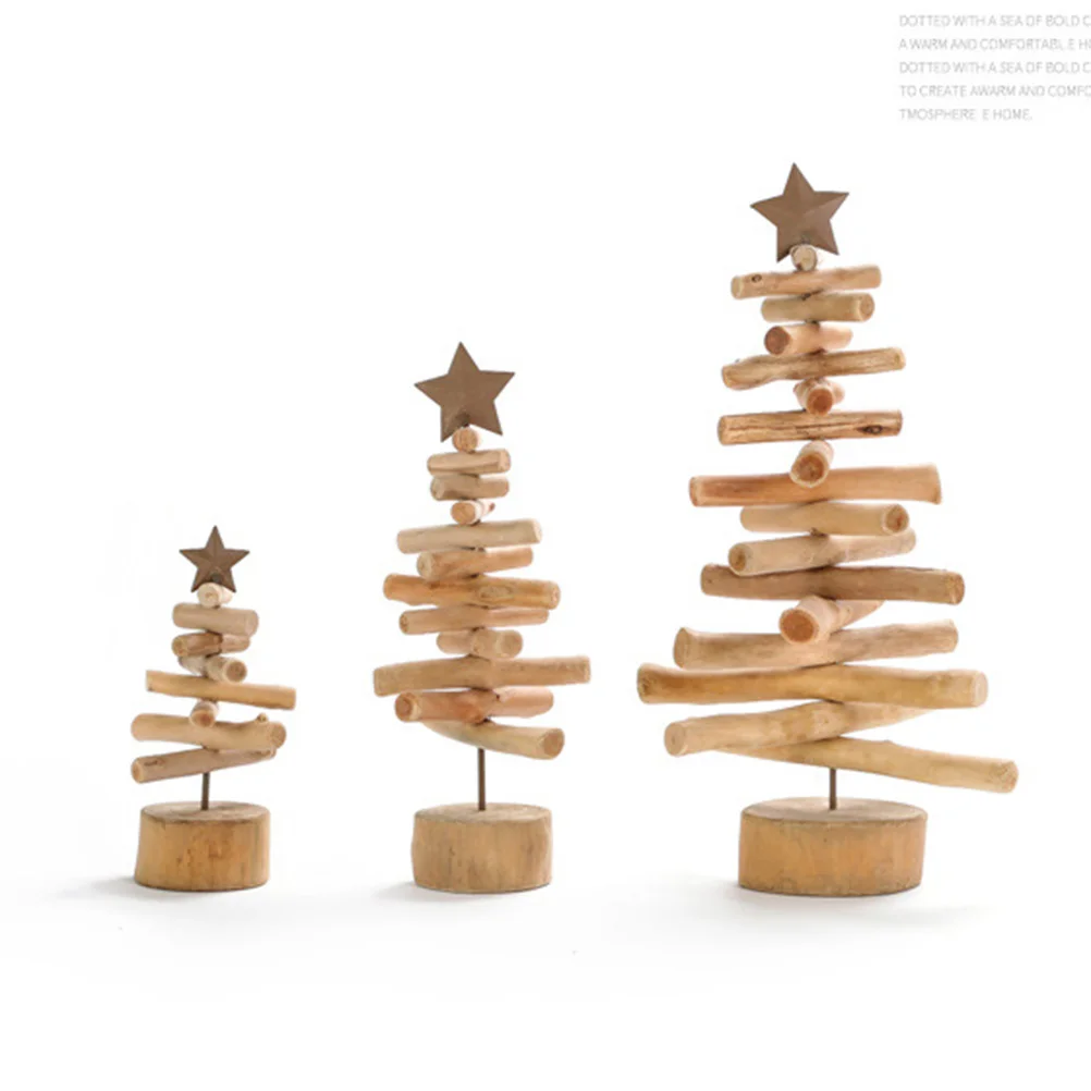

Creative Wooden Christmas Tree Ornament European Style Decorative Xmas Tree for Home Living Room Bedroom Office Decor Snowy