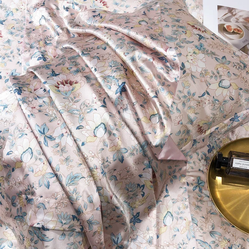 Luxury Blending Mulberry Silk Bedding Set with Duvet Cover Bed Sheet Pillowcase Double Couple Single Summer Blanket Cover Sheets 4