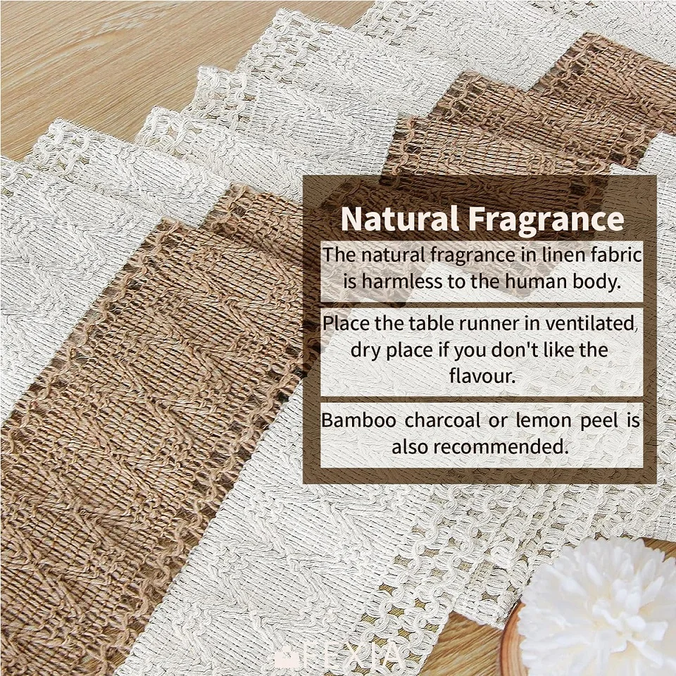 Boho Fall Table Runner Farmhouse Burlap Cotton Table Runner with Tassels Woven Macrame Home Living Room Table Decoration 4