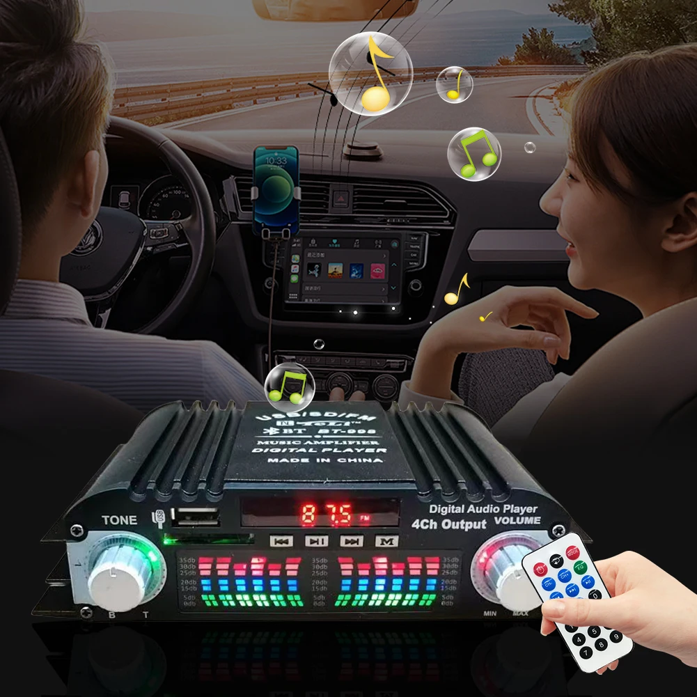 Black Aluminum Alloy Home Audio Power Amplifier with Bluetooth and FM Radio