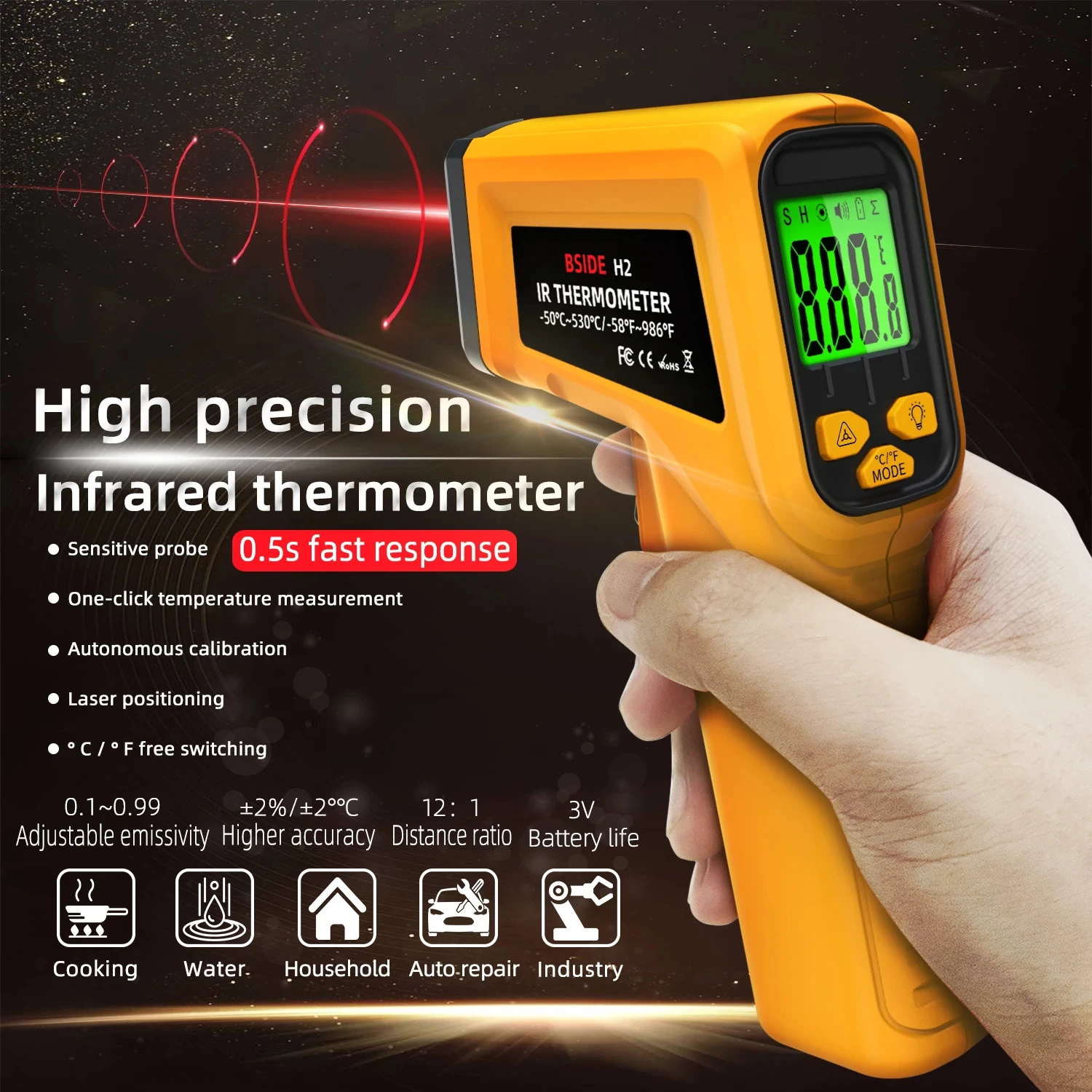 Infrared Thermometer H2/H3 -50~530/1400C Professional Digital IR-LCD Temperature