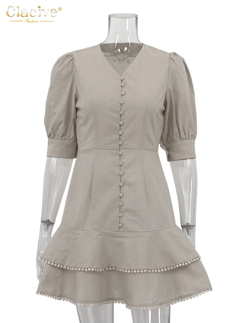 chinese dress ladies Khaki Stripe Women Linen Dress – Colorlinen main image 0