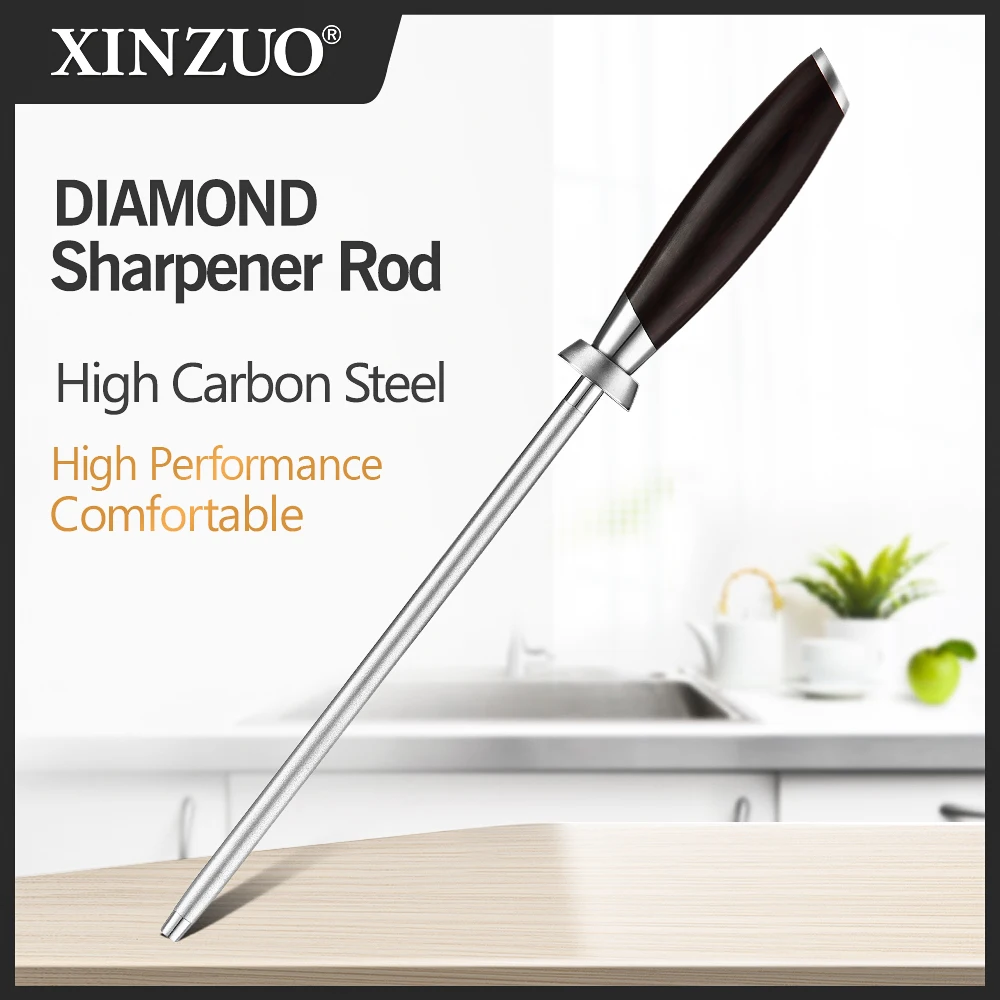 XINZUODiamondSharpenerRodEbonyHandleKitchenHoningSteelKnife