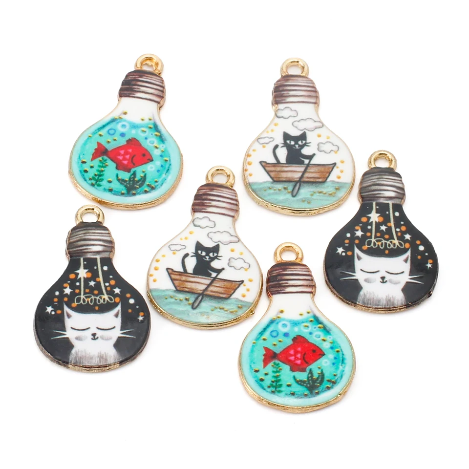 Enamel Light Bulb Charm: Cat In Boat Pendants (2 Pieces - Foto 4