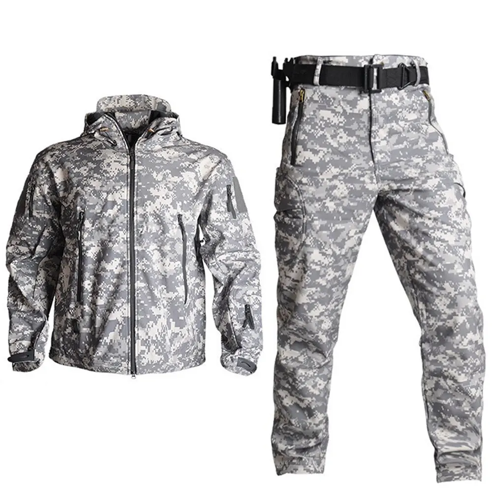 Tactical Jacket Pants Winter Waterproof Hiking Windproof Tactical Hunting Clothes Fishing Wear Fleece Softshell Suit