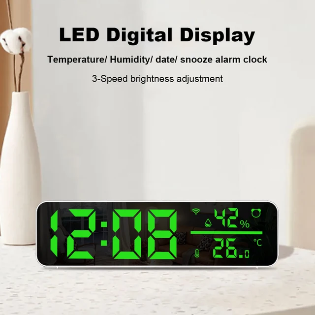 Tuya WiFi Temperature Humidity Sensor Support Time Alarm Clock Display USB Desktop Mirror LED Clocks for Living Room Decoration 5