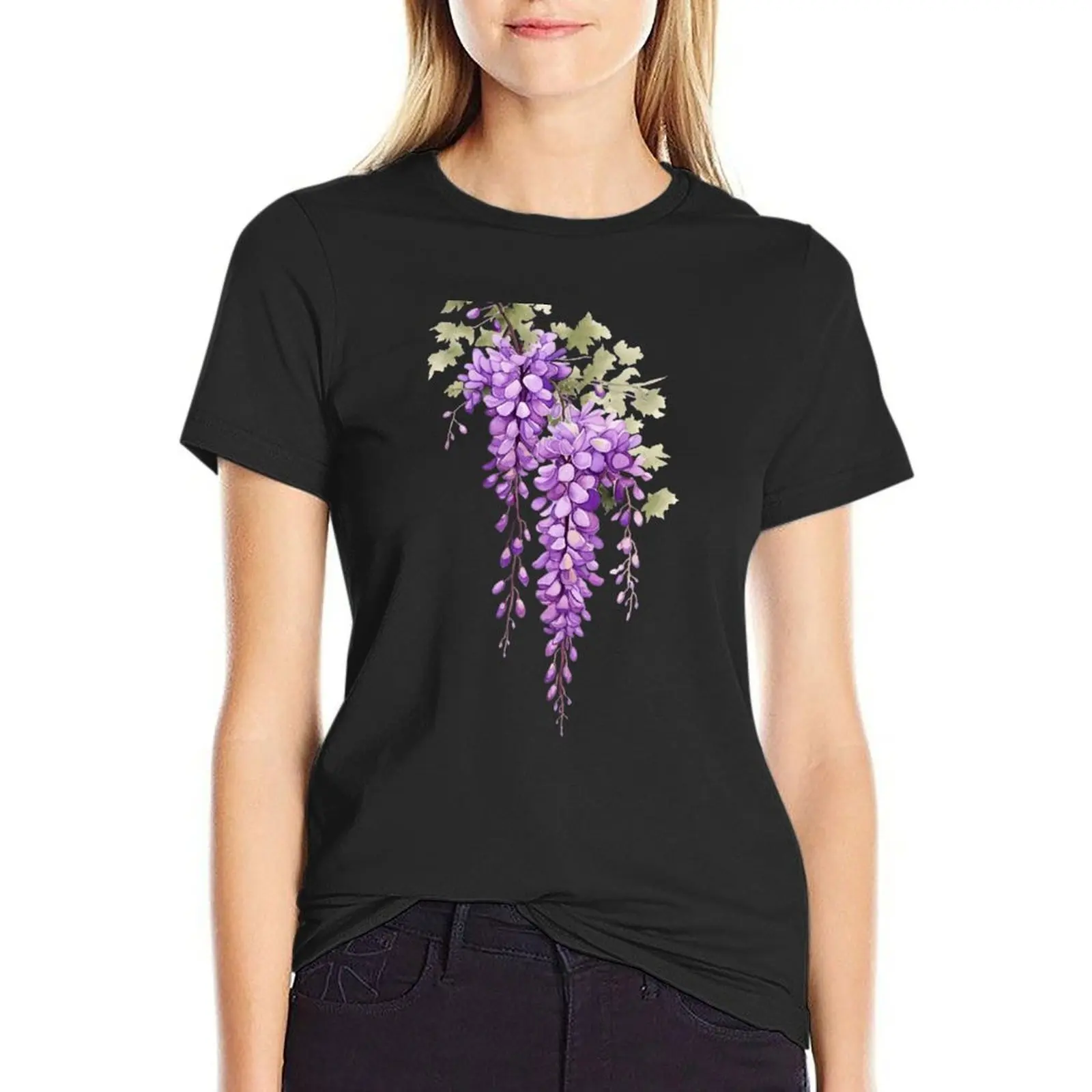 

purple wisteria aquarelle painting, cutout T-shirt cute clothes summer clothes Women's t-shirt