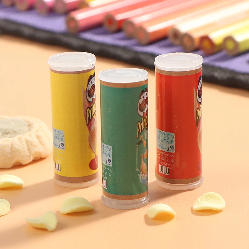 1 set/3 pcs 1:12 Dollhouse Miniature Food Potato Chips BottlesMini Simulation Potato Chips Bottle Dolls Kitchen Food Toys 3
