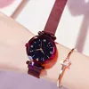 Womens Fashion Starry Sky Watches Magnet Buckle Mesh Belt Diamond Quartz Watch Women Dress Clock 3