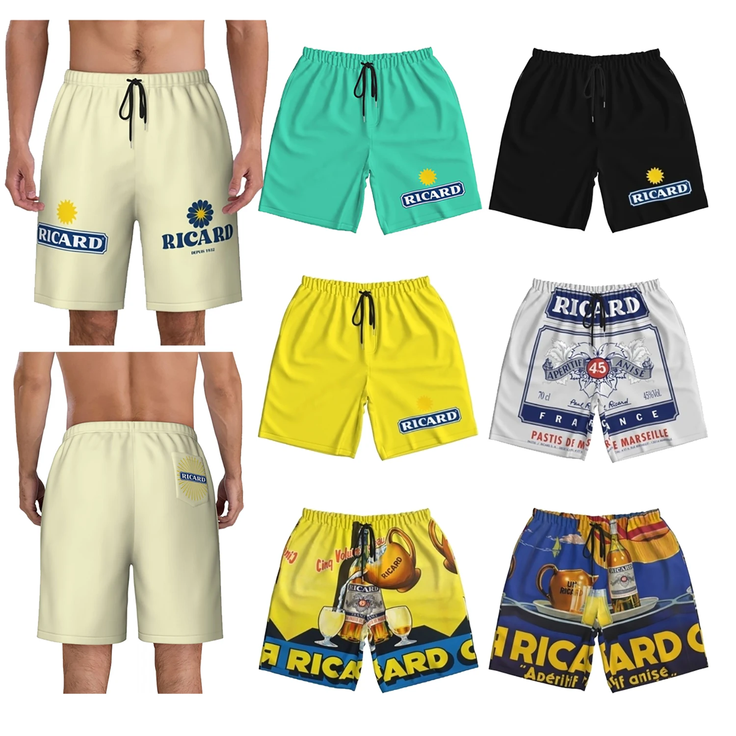 Accessoires Ricard Marseille France Board Shorts Séchage rapide Ricards  Apéritif Anis Pantalon de plage pour vêtements de plage d'été 3